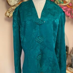 Elegant Teal Silk  Women's Skirt Suit 2 Pc Mini